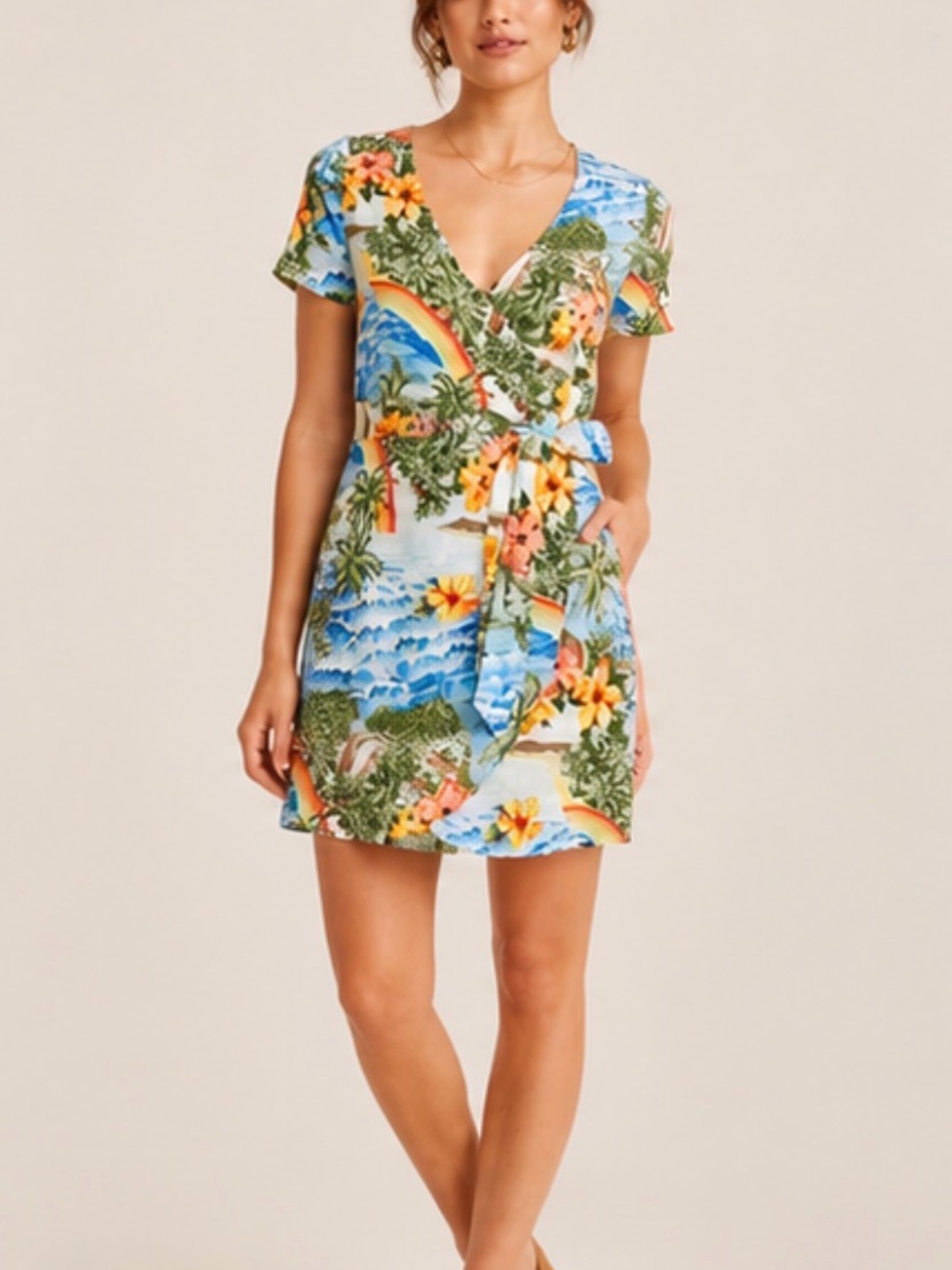Marine Layer Frances Hawaiian Print Wrap Dress Size S